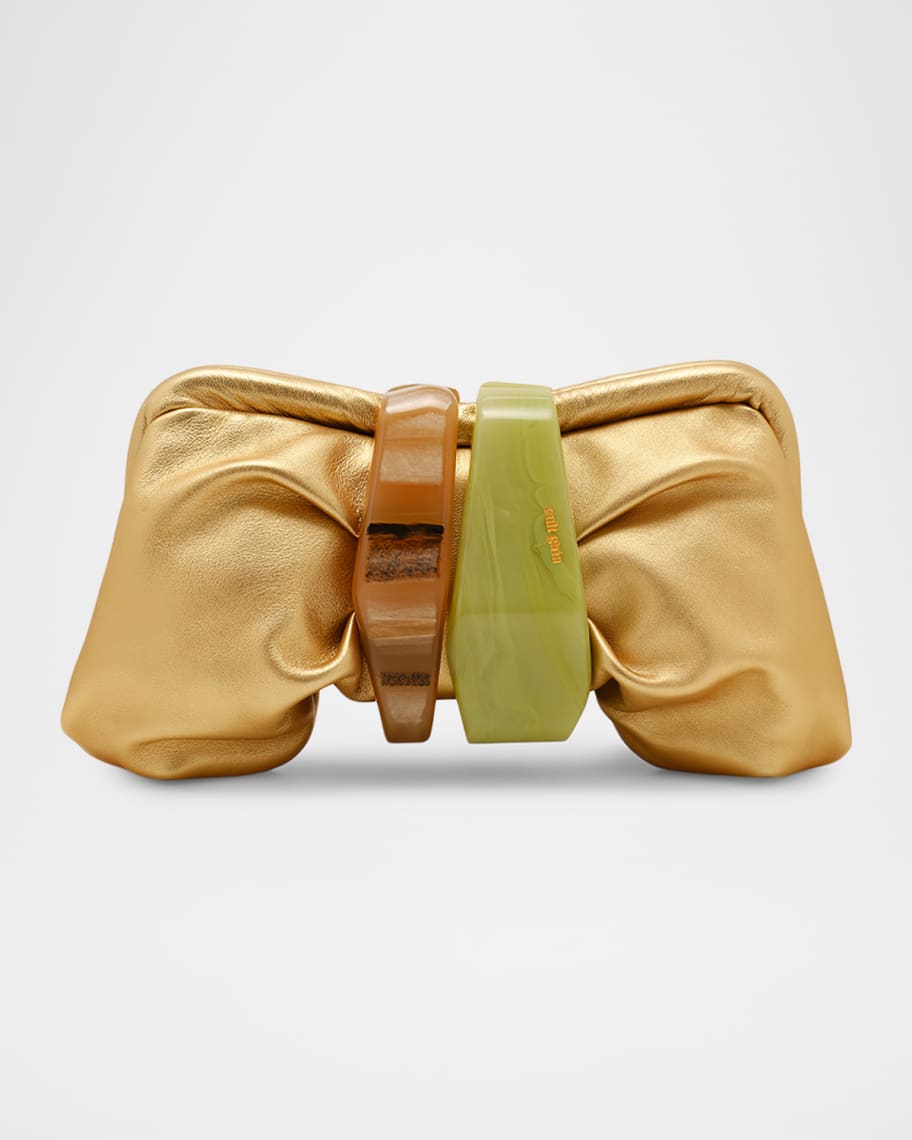 Cult Gaia Julita Sculptural Bow Metallic Leather Clutch Bag