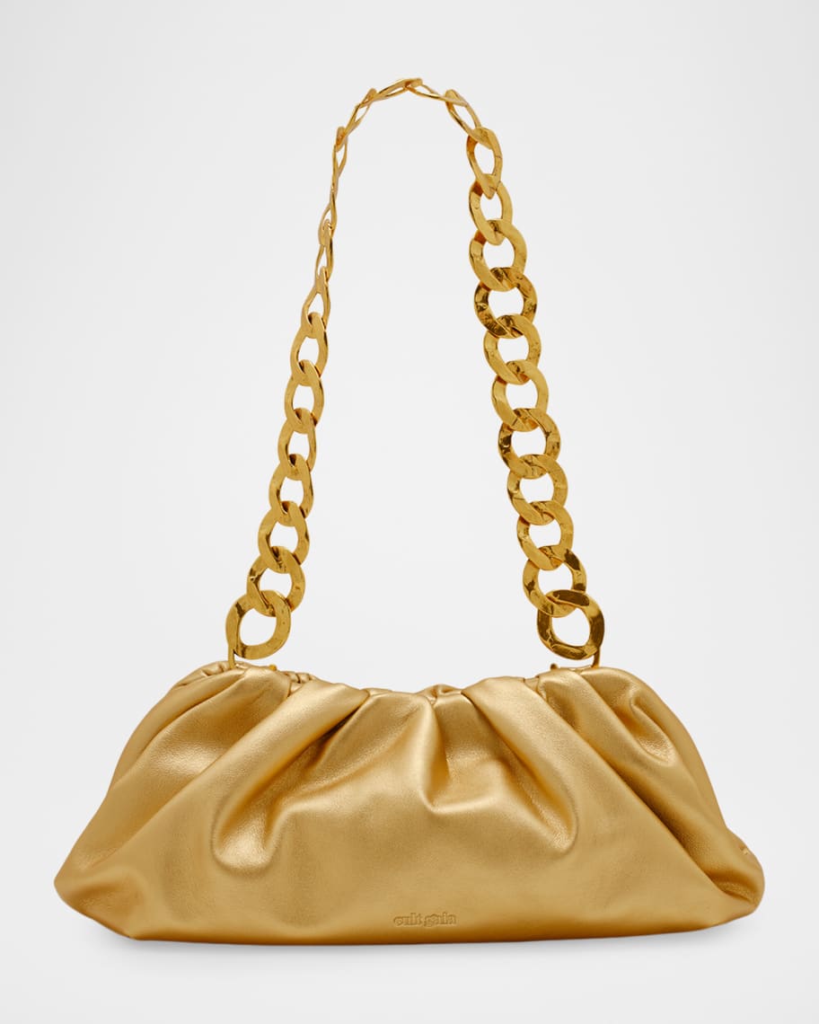 Cult Gaia Dulce Ruched Metallic Leather Shoulder Bag | Neiman Marcus