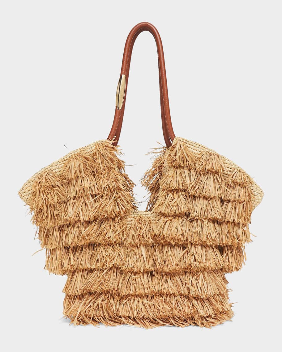 Zimmermann Medium Goldentime Fringed Raffia Tote Bag | Neiman Marcus