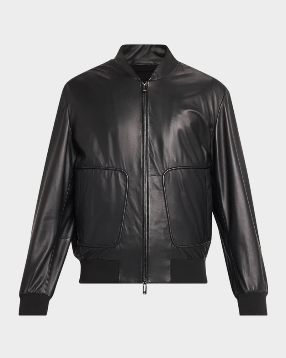 Emporio Armani Men's Oversized-Pocket Leather Bomber Jacket