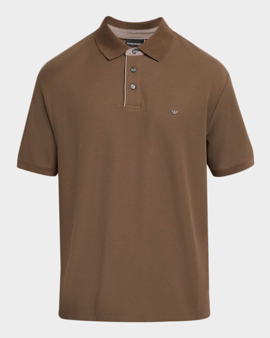 Emporio Armani Men's Rib-Trim Textured Knit Polo Shirt | Neiman Marcus
