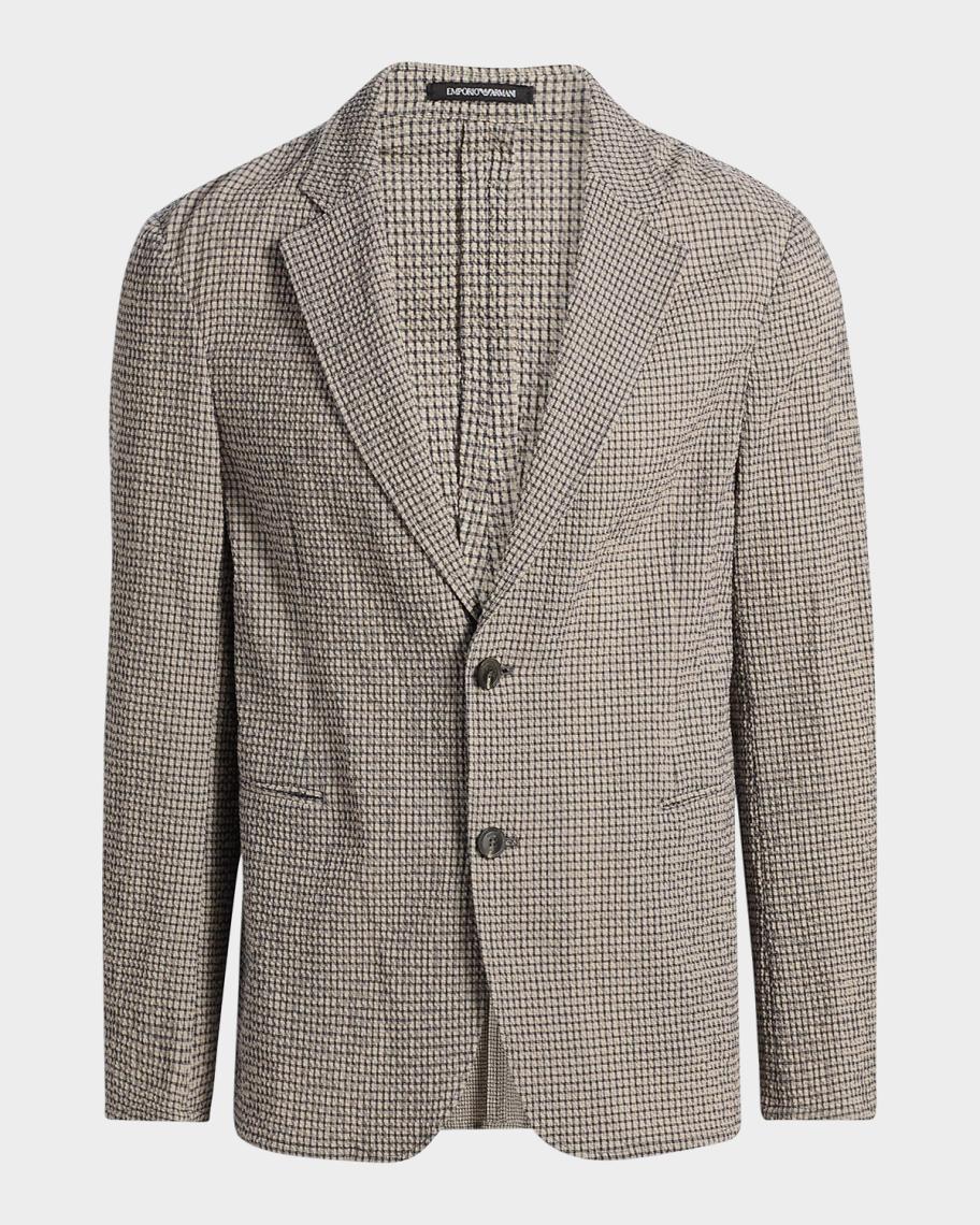 Emporio Armani Men's Check Seersucker Micro-Check Blazer | Neiman