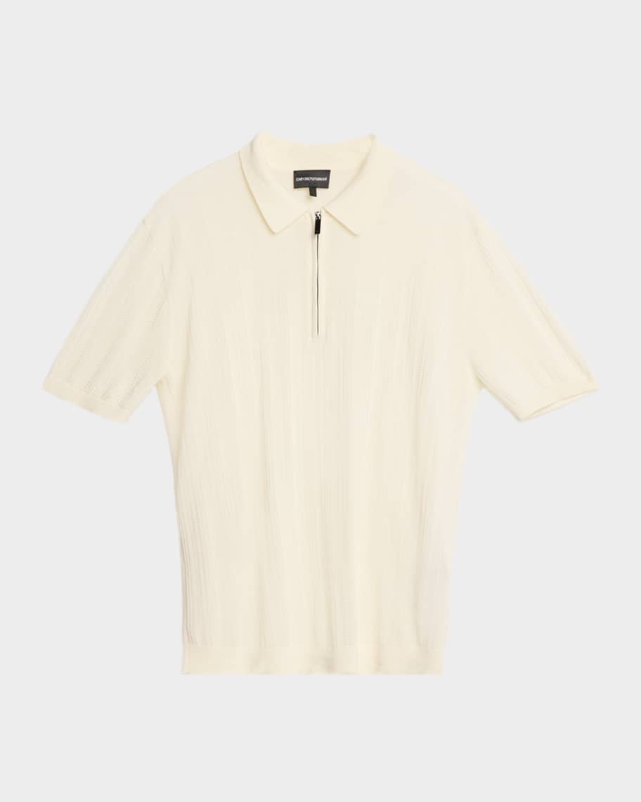 Emporio Armani Men's Textured Cotton Quarter-Zip Polo Shirt