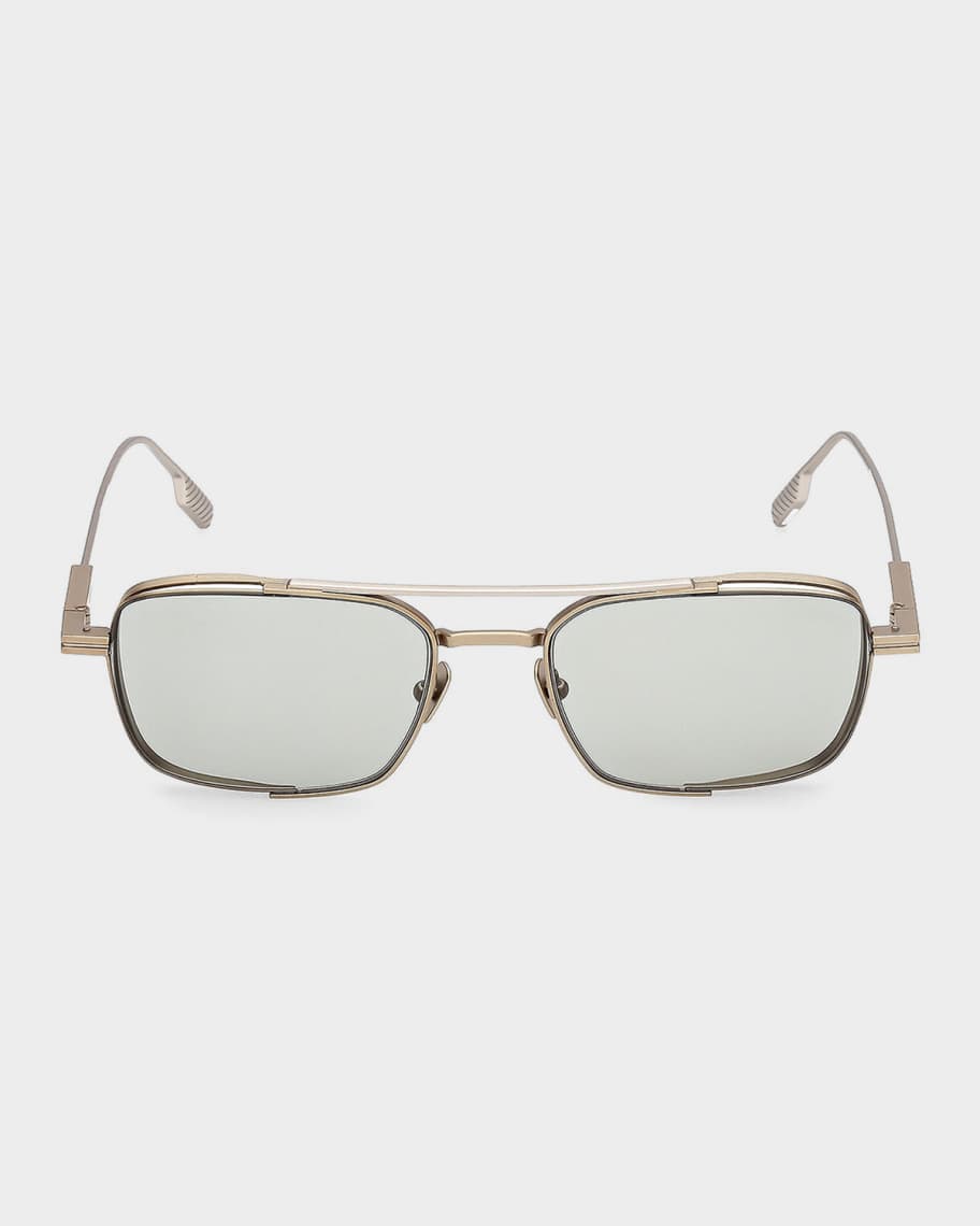 ZEGNA Men's Double-Bridge Titanium Rectangle Sunglasses | Neiman