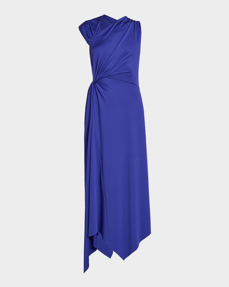 victoria beckham one-shoulder midi dress One-shoulder open-back embellished draped ribbed-knit gown - ivory