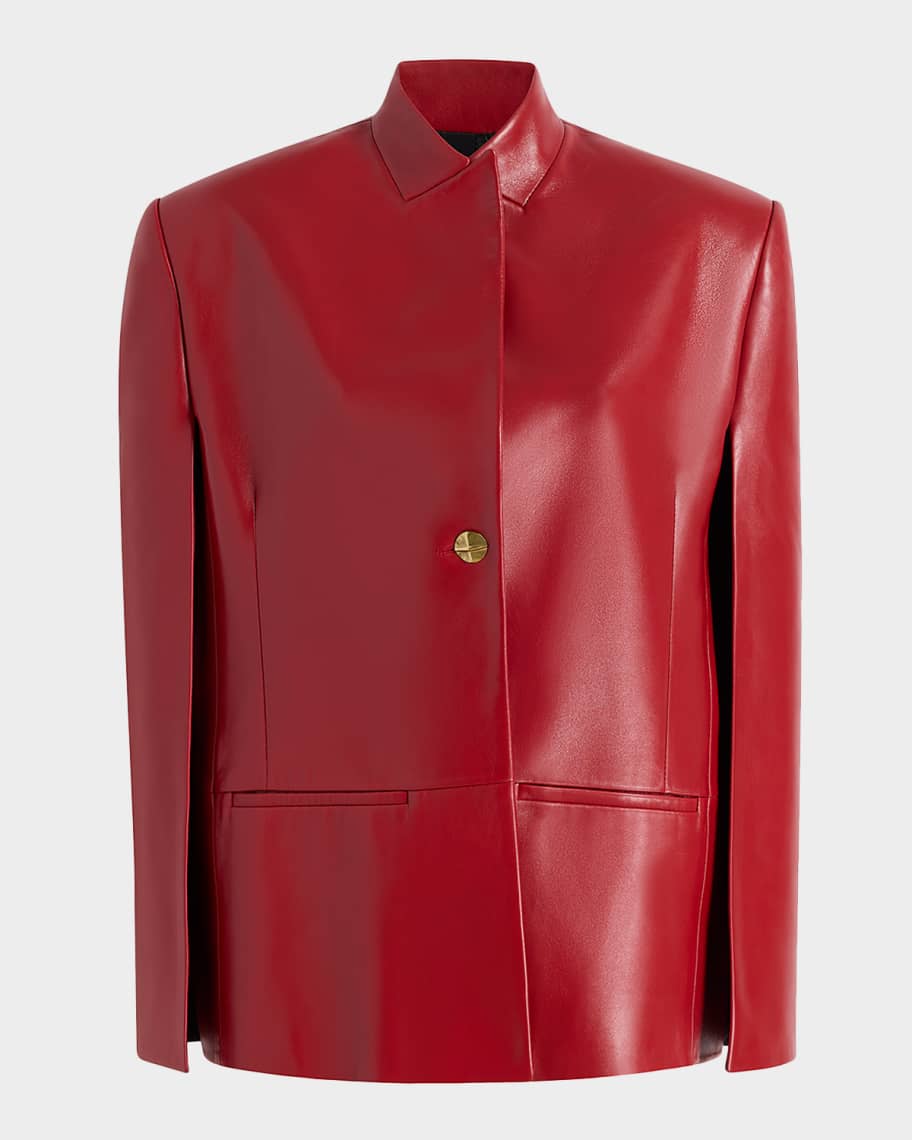 Khaite Dolso Single-Breasted Leather Cape Jacket | Neiman Marcus