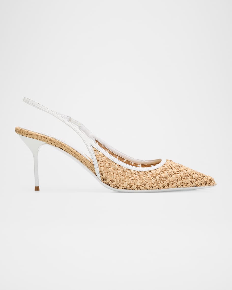 Paris Texas 70mm Lidia Woven Raffia Slingback Pumps | Neiman Marcus