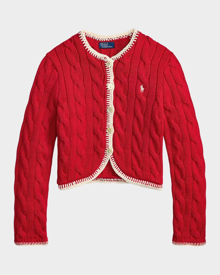 90s Polo Ralph Lauren Cotton Knit カーディガン Polo Ralph Lauren Cable-Knit Logo Stretch-Cotton Crop Cardigan