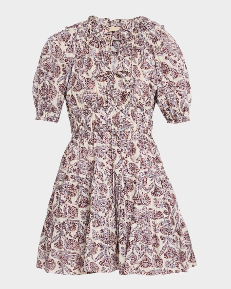 Ulla Johnson Soffia Printed Puff-Sleeve Mini Dress | Neiman Marcus