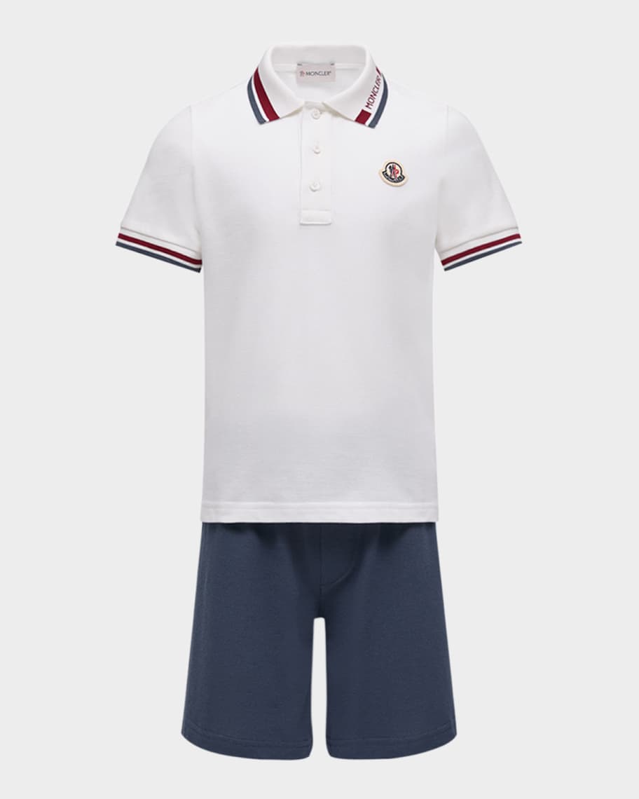 Moncler Boy's Tricolor-Trimmed Cotton Polo Shirt & Shorts Set