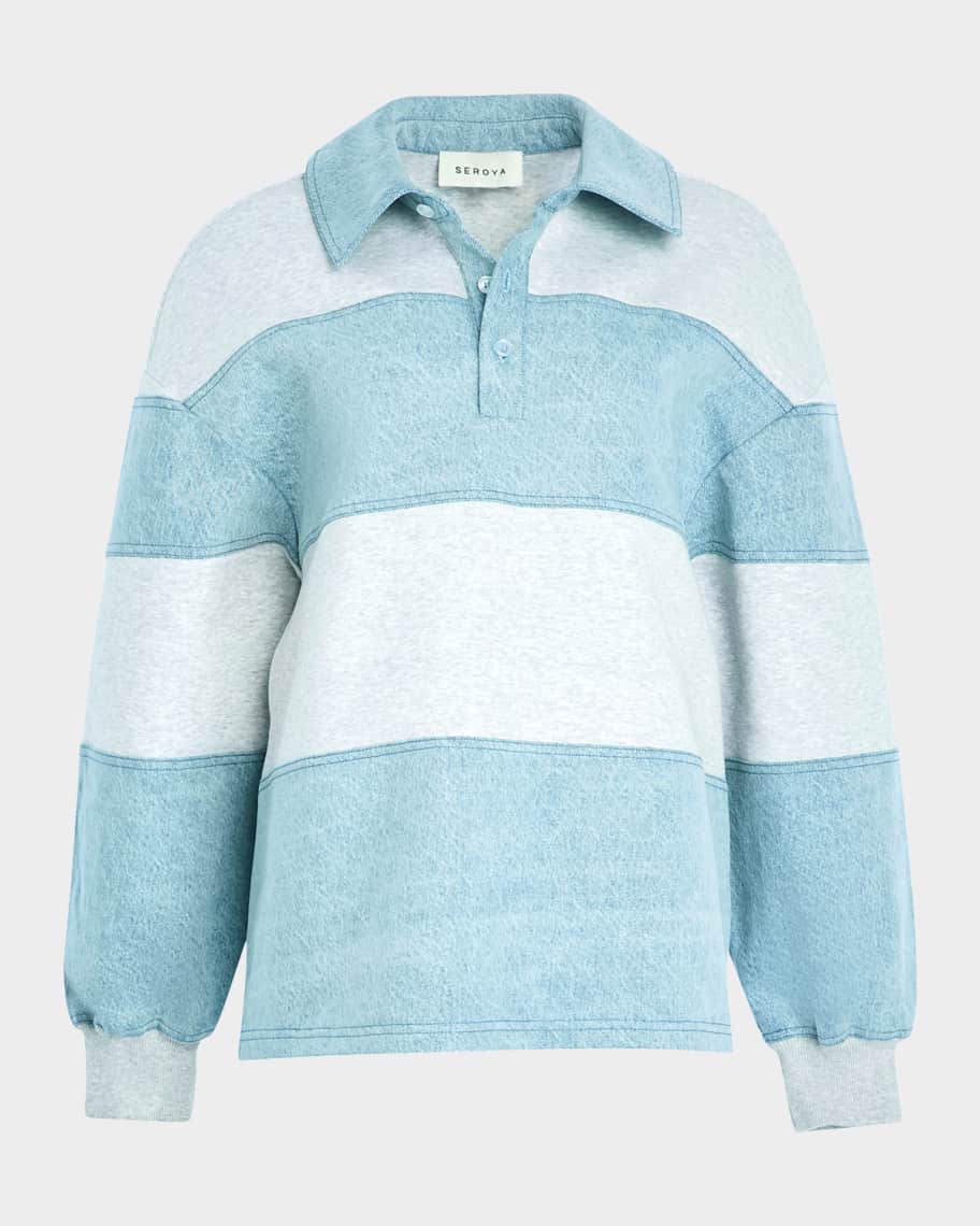 SEROYA Cher Striped Denim Top | Neiman Marcus