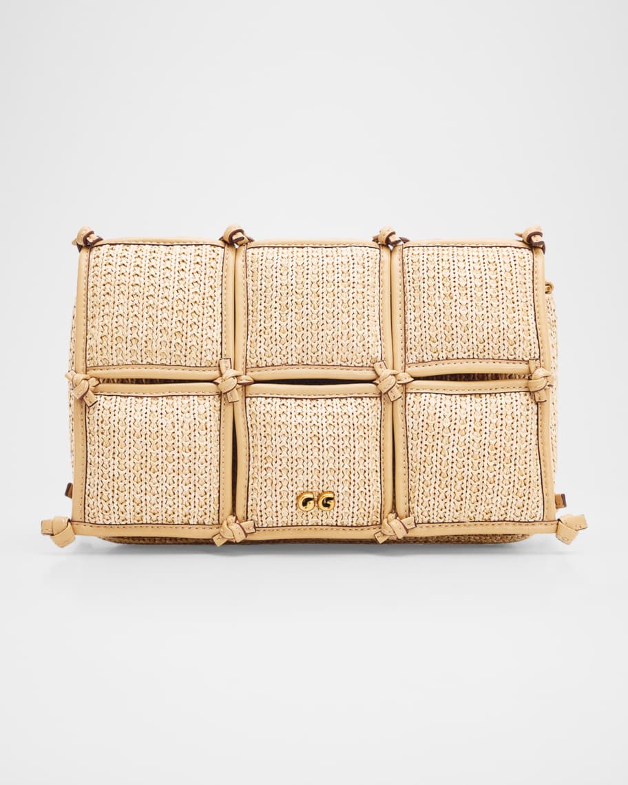 Cult Gaia Puff Straw & Leather-Trim Crossbody Bag | Neiman Marcus