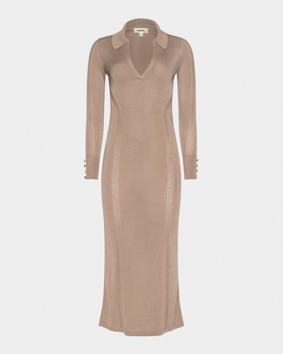 L'AGENCE Delma Collared Knit Midi Dress | Neiman Marcus