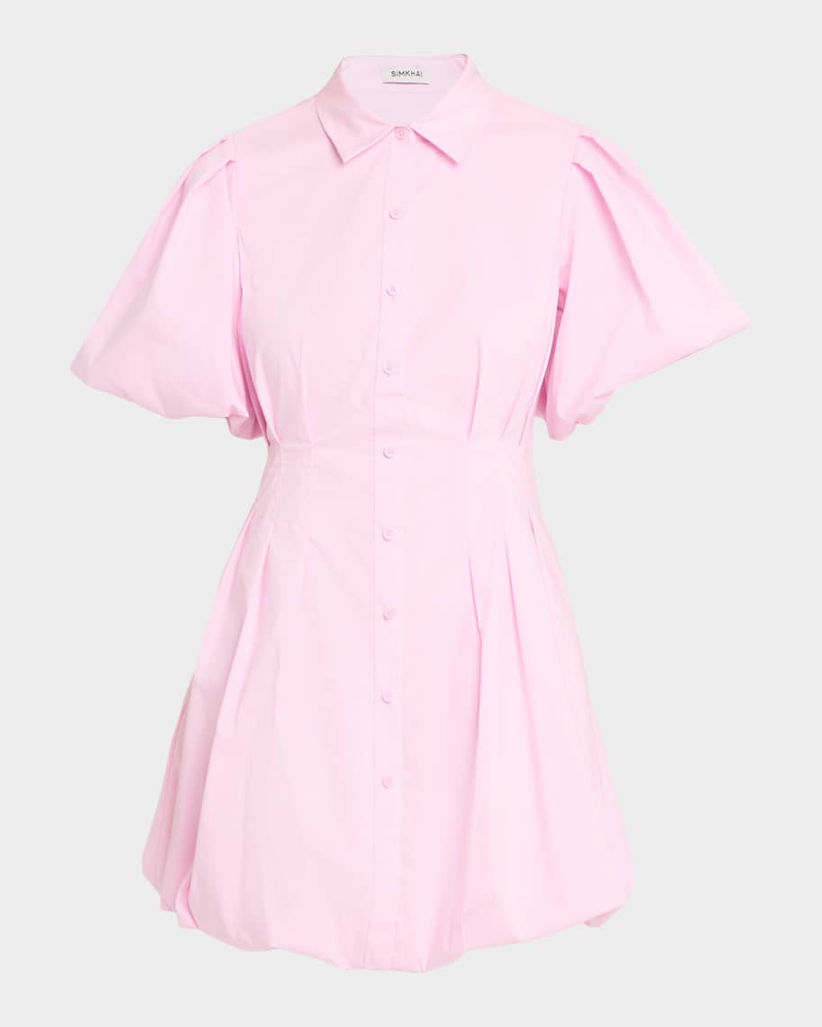 SIMKHAI Cleo Balloon Pintuck Poplin Mini Dress | Neiman Marcus