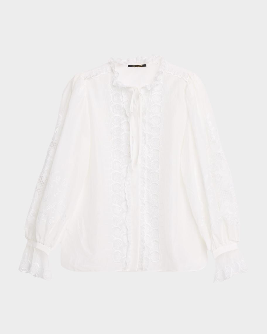 Kobi Halperin Lacey Embroidered Cotton/Silk Tieneck Blouse