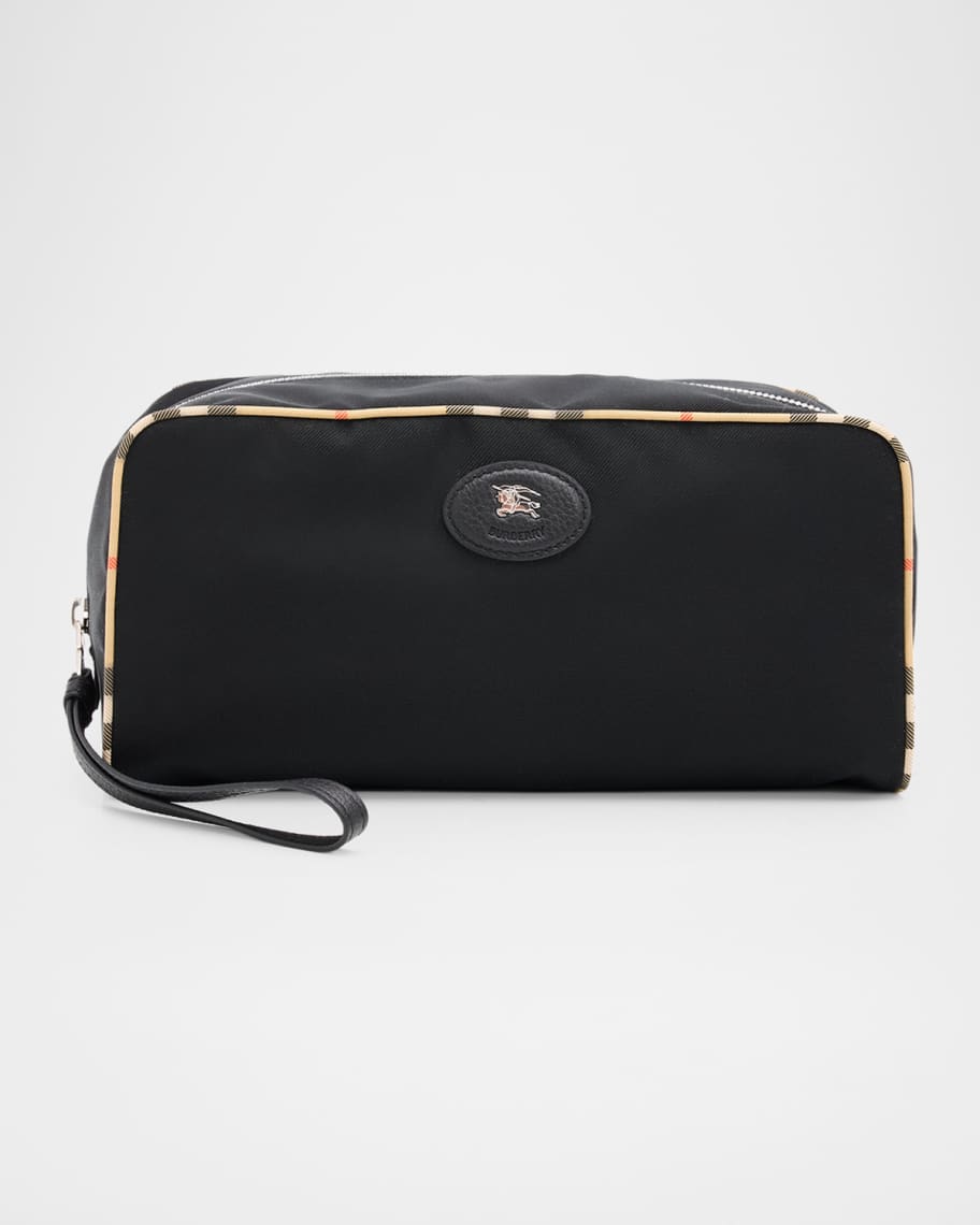 BURBERRY ブラック ケース Burberry Men's Medium Check-Trim Travel Zip Pouch | Neiman Marcus