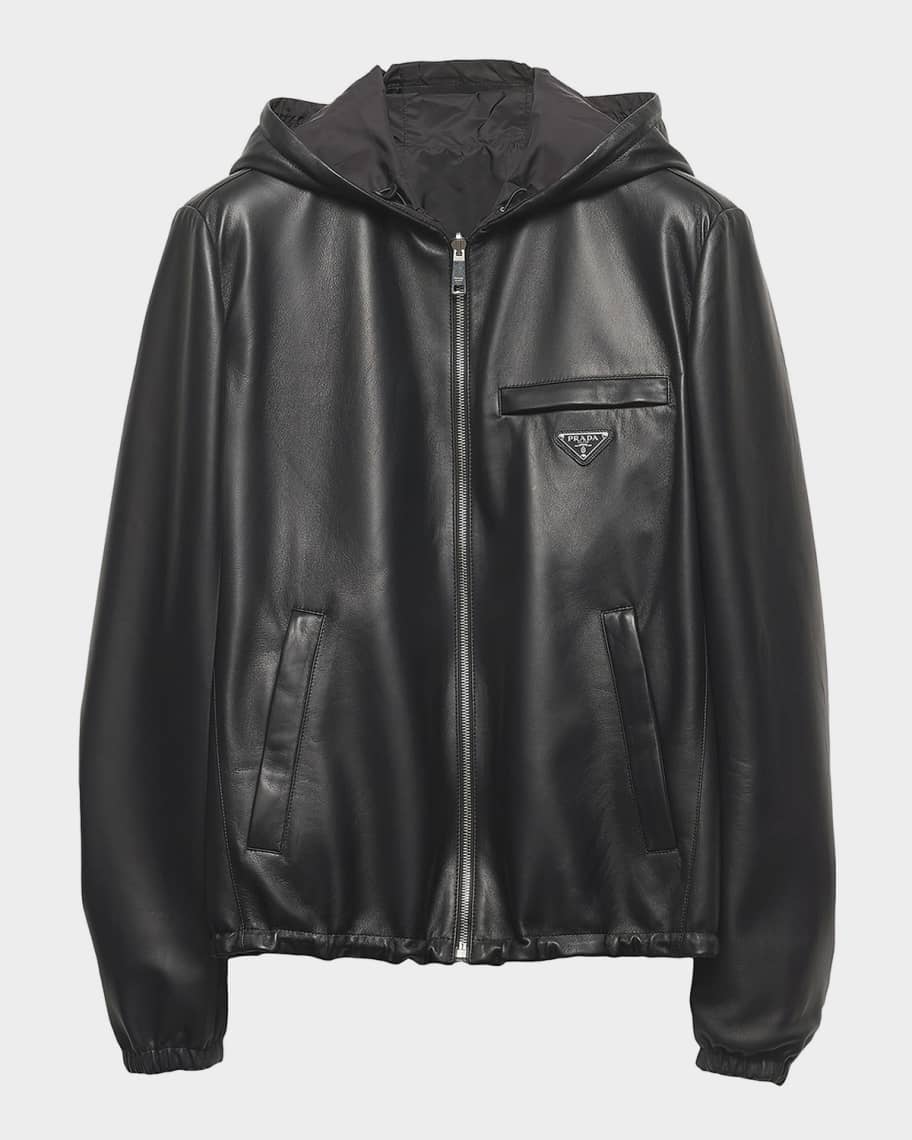 専用 PRADA Leather & Knit Jacket IT46 Prada Black Quilted Shoulder Down Zip Hooded Jacket Coat Mens IT46