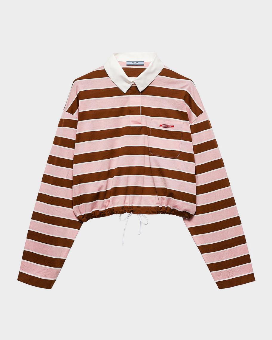 Prada Bayadere Striped Long-Sleeve Crop Polo T-Shirt | Neiman Marcus