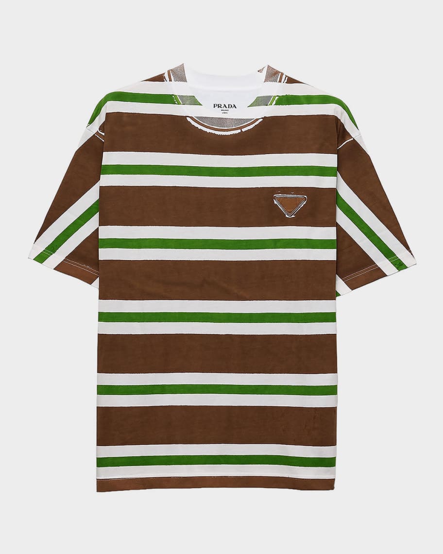 Prada Men's Stripe-Print Cotton T-Shirt | Neiman Marcus