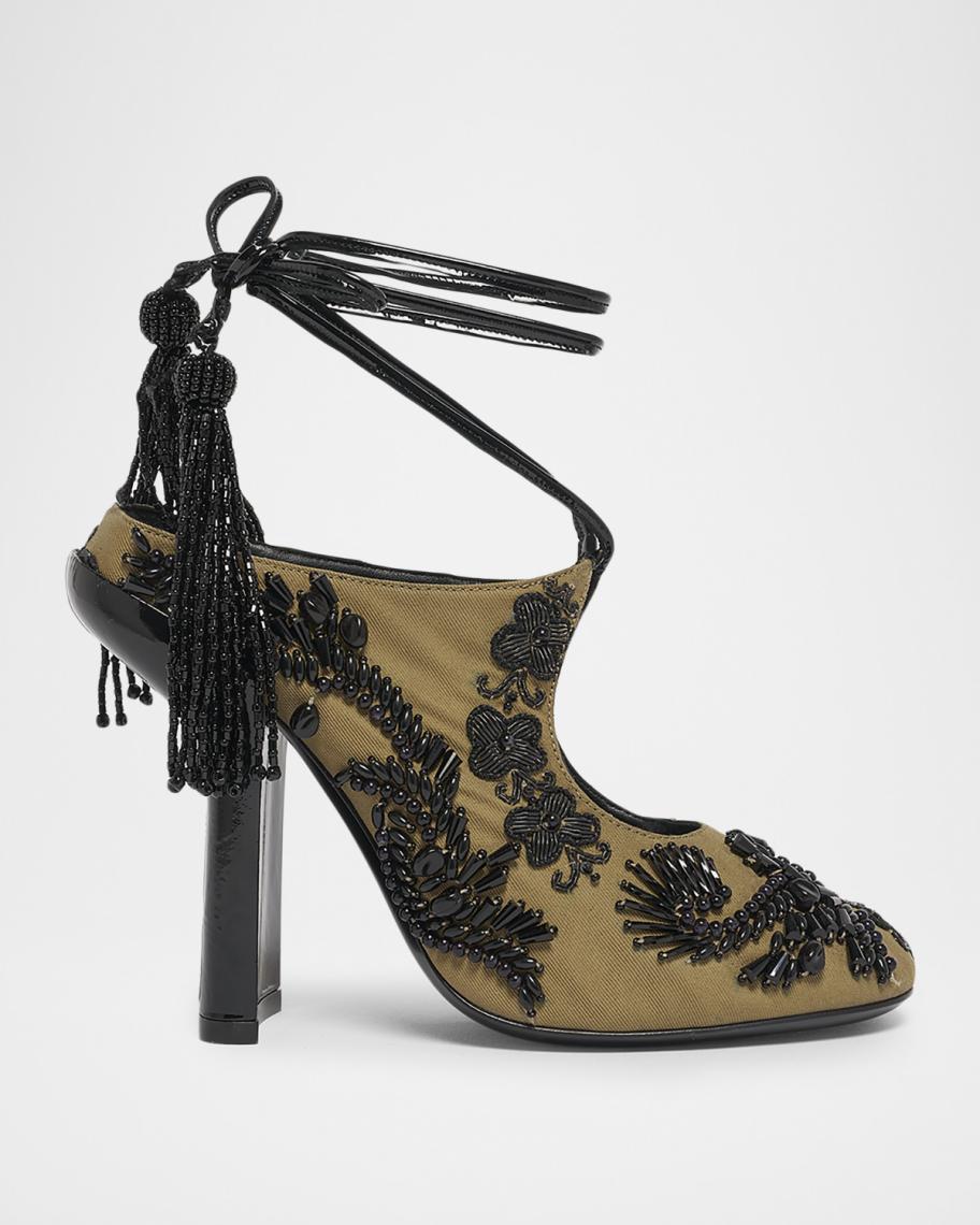 【DRIES VAN NOTEN（ドリス・ヴァン・ノッテン）】ビーズ刺繍ミュール Dries Van Noten 100mm Matador Embellished Twill Ankle-Tie Mules