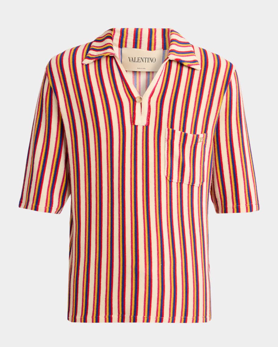 Valentino Garavani Men's Striped Toweling Camp Shirt | Neiman Marcus