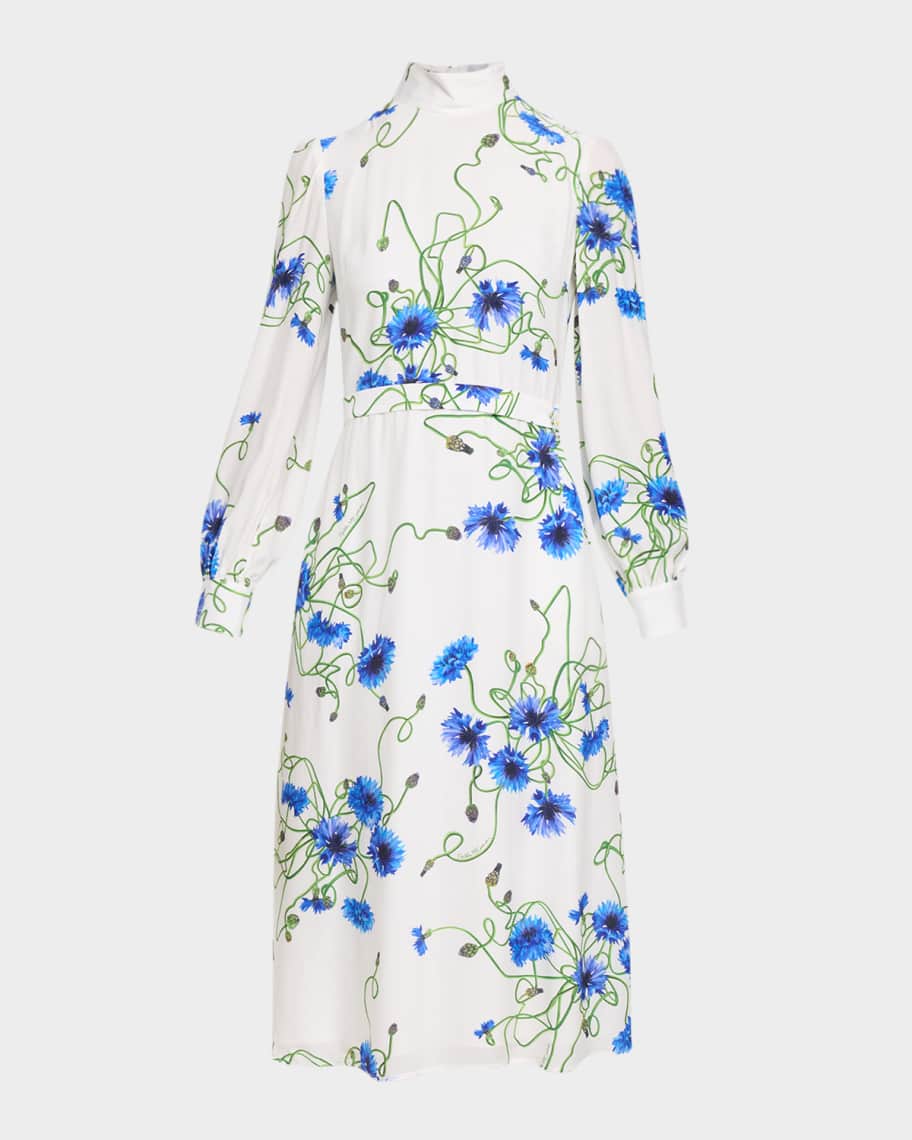 Stella McCartney - Floral Print High Neck Dress, Cornflower, Size: 40
