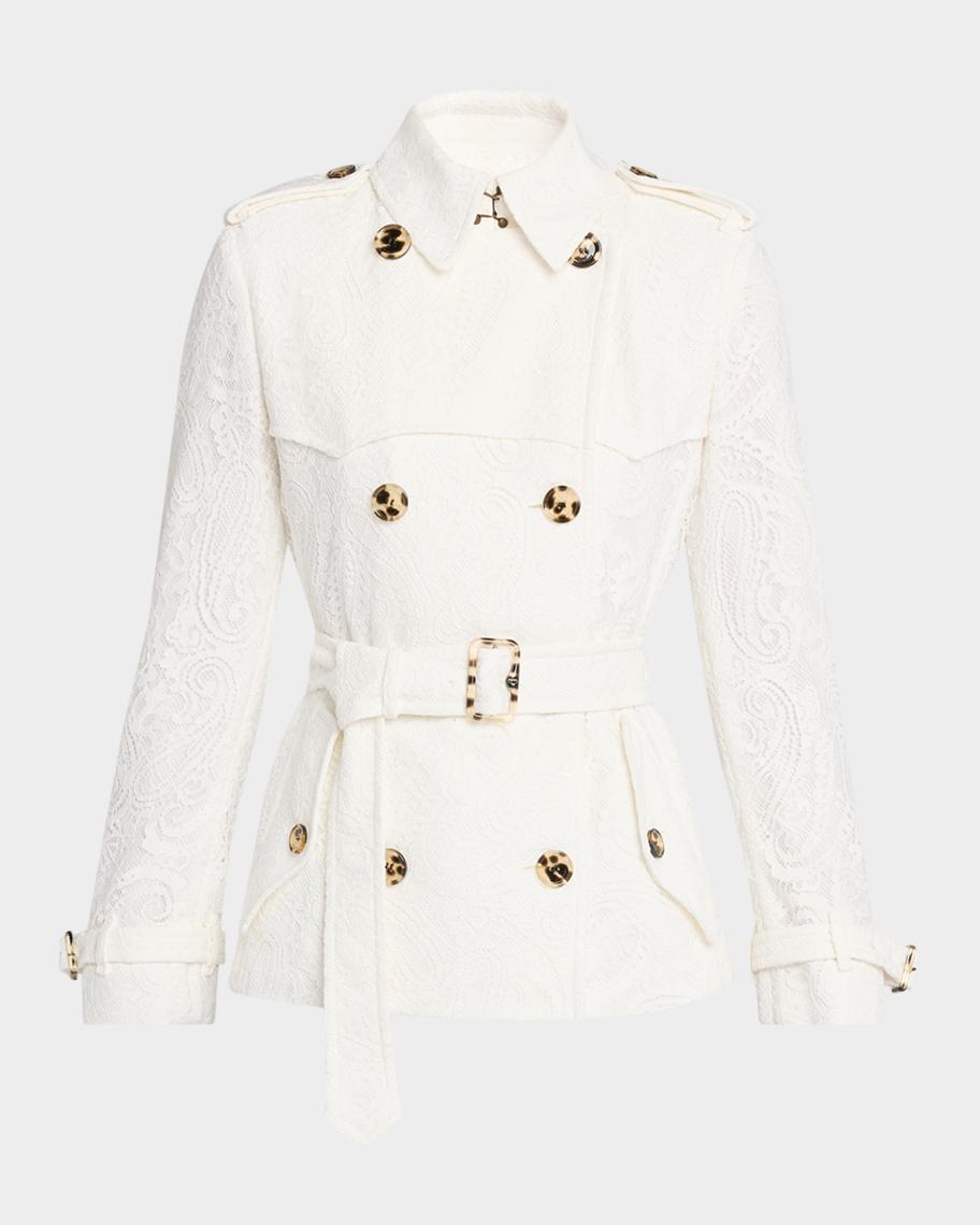 Burberry Foxfield Lace Double-Breasted Short Trench Jacket