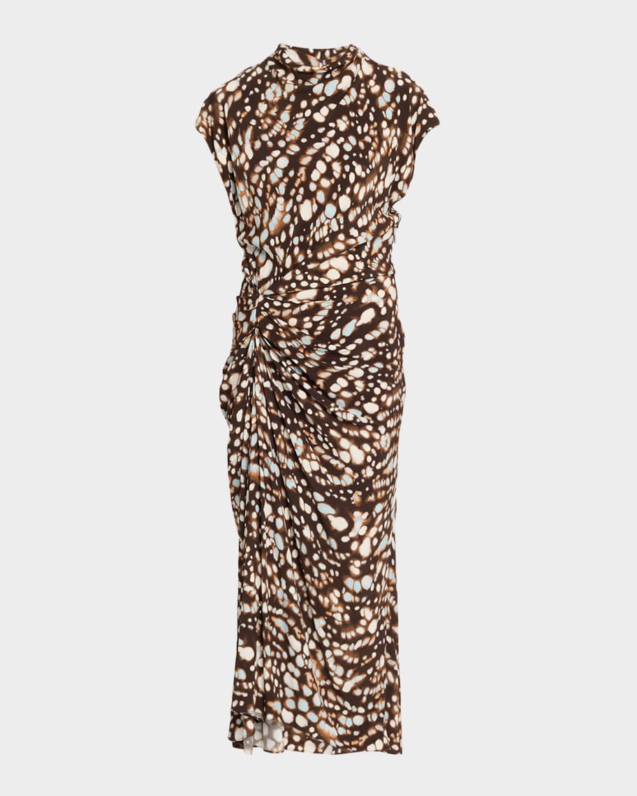 A.L.C. Alma Ruched Viscose Twill Midi Dress | Neiman Marcus