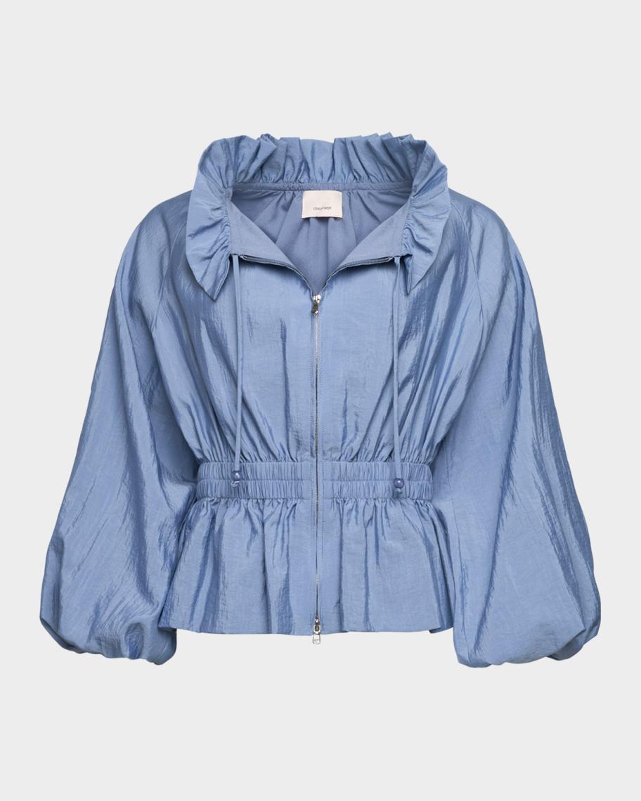 Cinq à Sept Deana Ruffled-Collar Nylon Peplum Jacket | Neiman Marcus