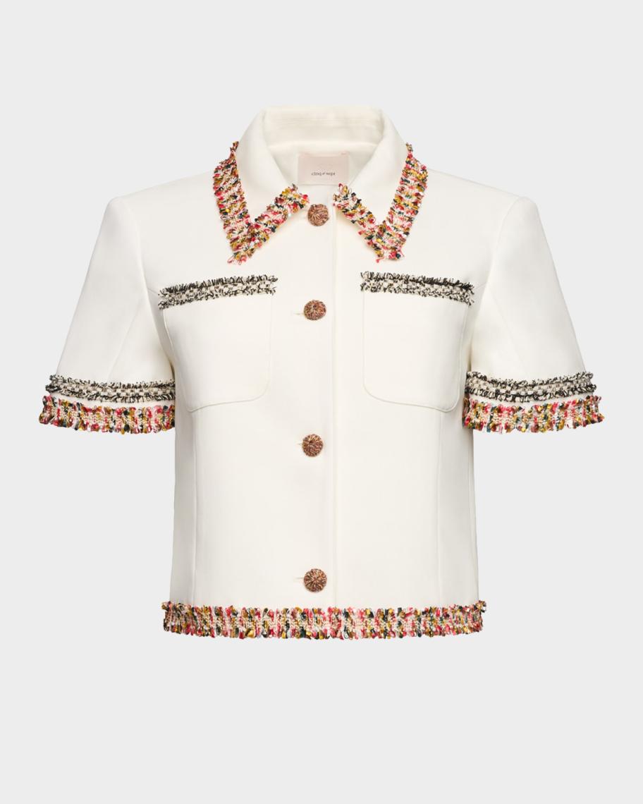 Cinq à Sept Lia Tweed-Embellished Short-Sleeve Jacket | Neiman Marcus