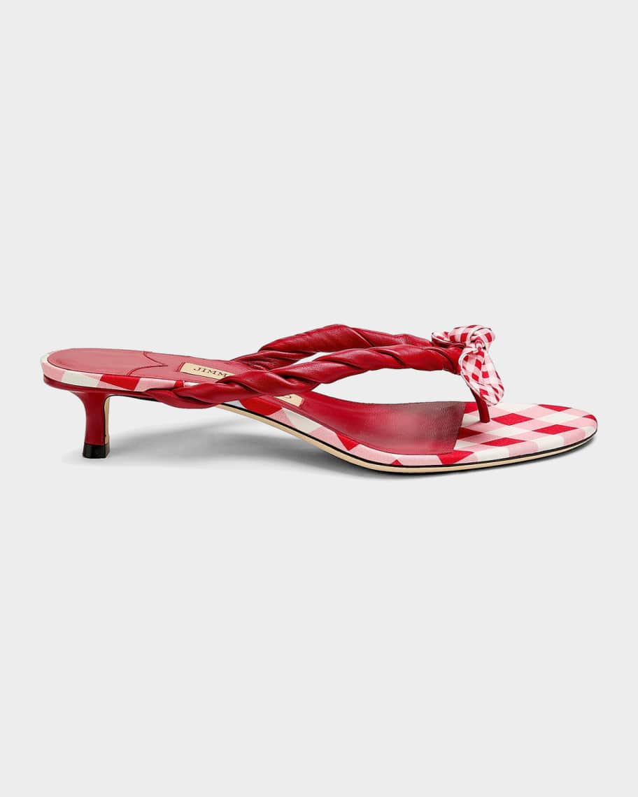 Jimmy Choo 35mm Liss Leather and Gingham Bow Kitten-Heel Sandals