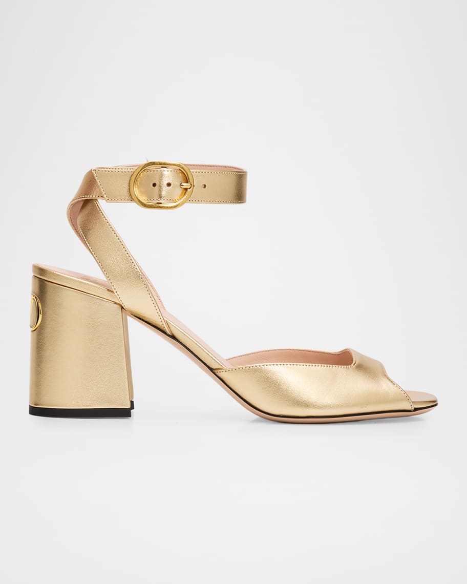 Valentino Garavani 75mm Fawcette Metallic Leather Ankle-Strap