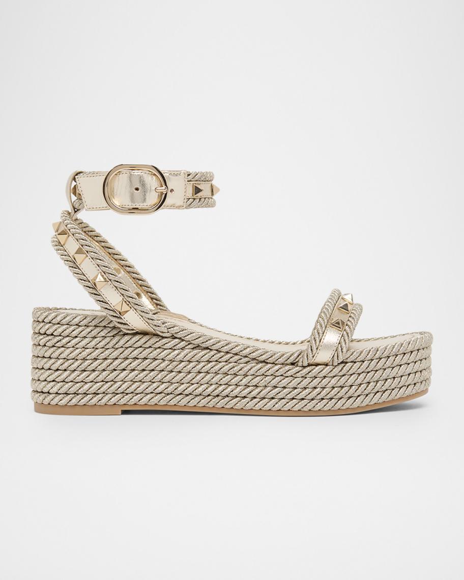 Valentino Garavani 45mm Rockstud Leather Espadrille Flatform
