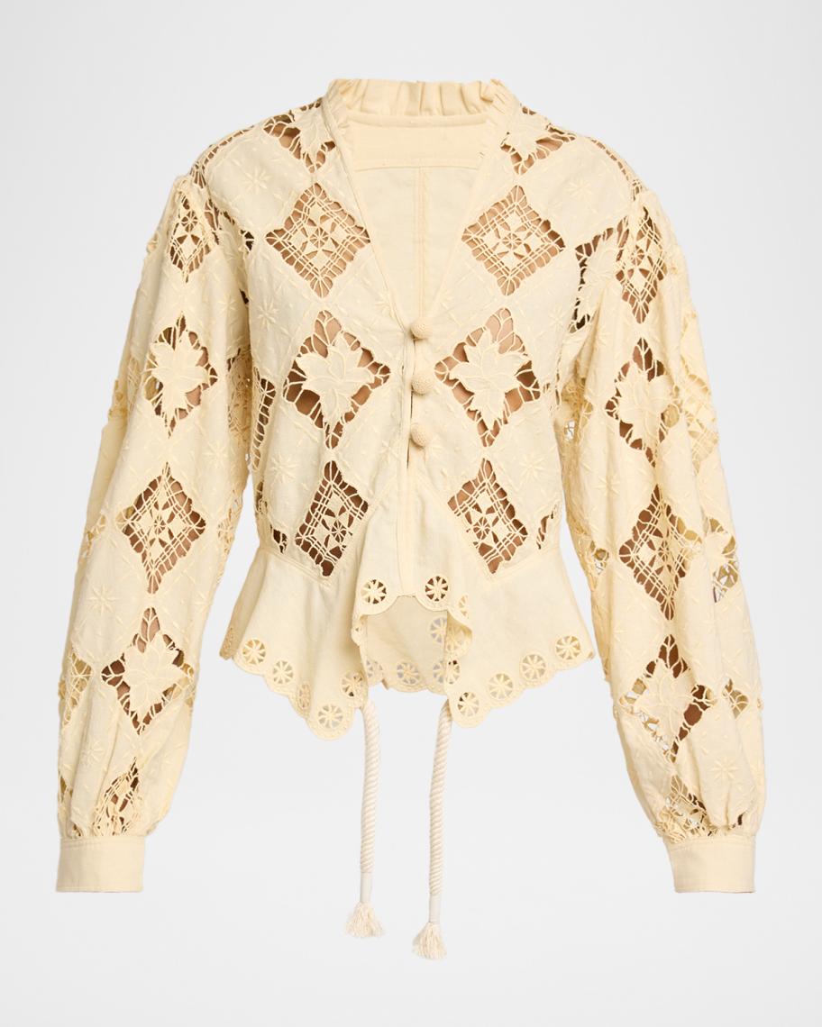 Isabel Marant Nina Lace Embroidered Peplum Top | Neiman Marcus