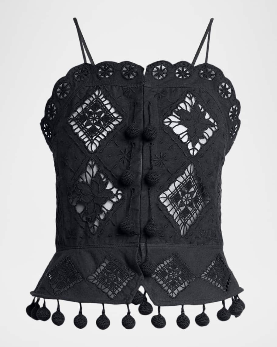 ISABEL MARANT レーストップス 黒 シースルー 花柄 Isabel Marant Nelssy Broderie Anglaise Sleeveless Top | Neiman Marcus