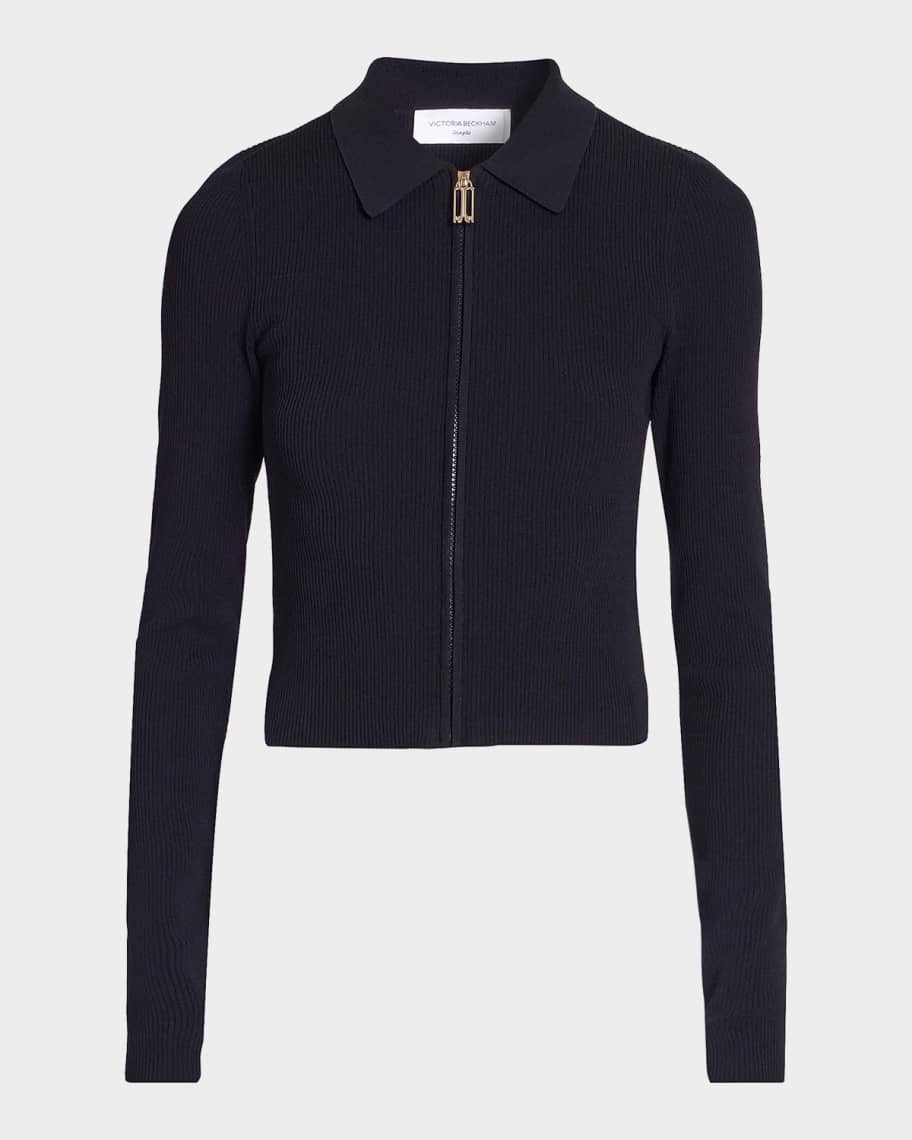 Victoria Beckham Zipped Rib Polo Top | Neiman Marcus