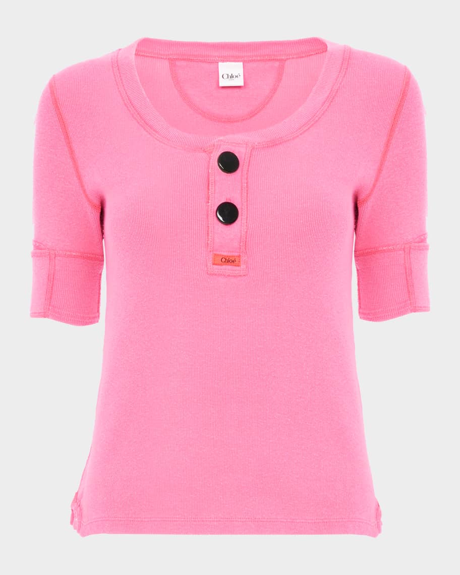 Chloe Short-Sleeve Cotton Rib Henley Top | Neiman Marcus
