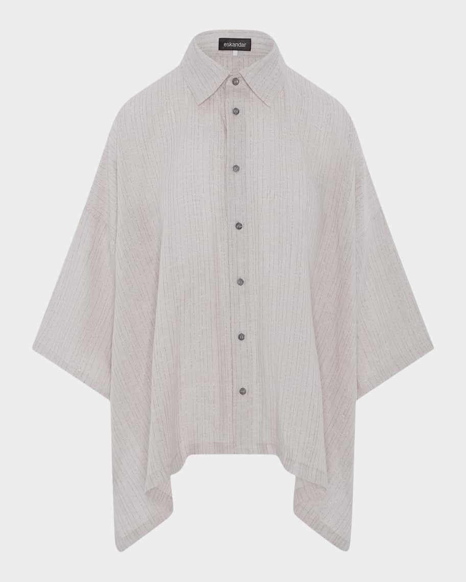 Eskandar Metallic Linen DPS Short Sleeve Shirt With Collar - Mid