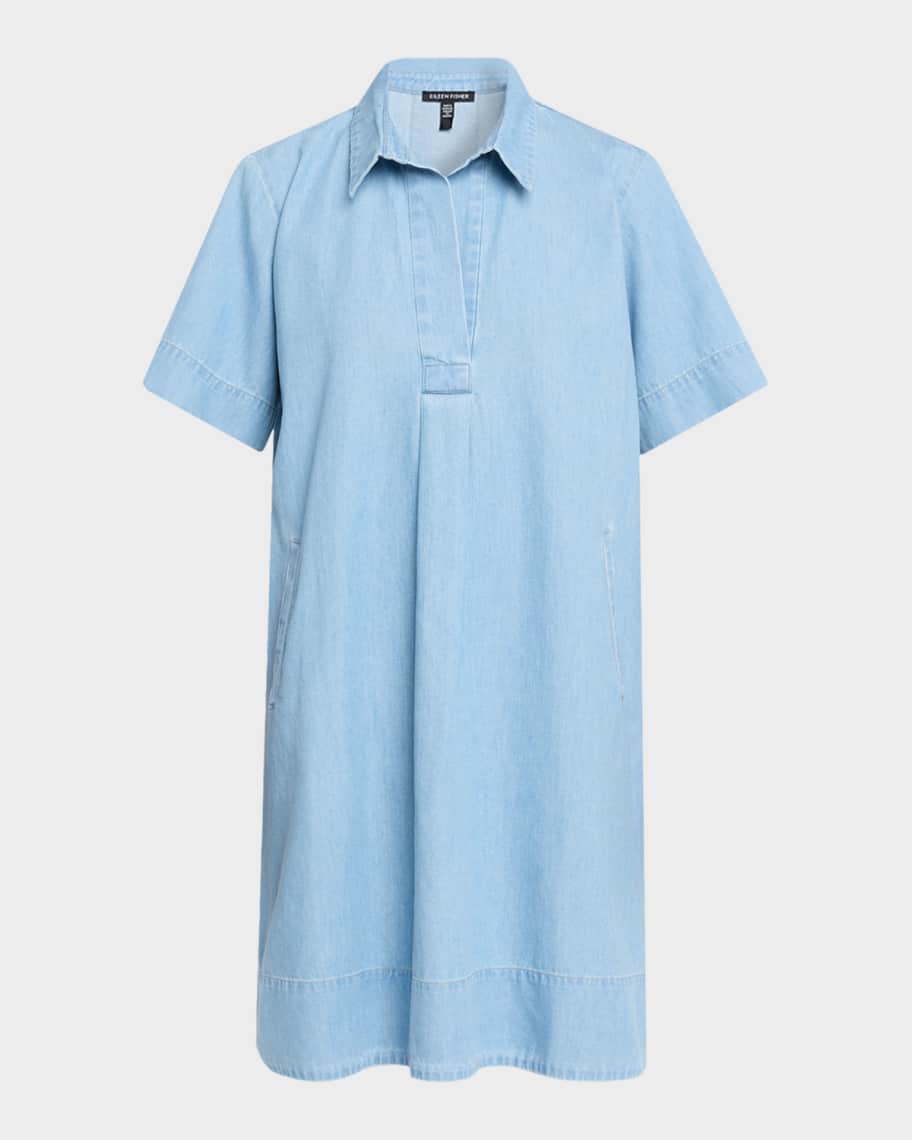 denim cotton shift dress Sleeveless V Neck Denim Shift Dress - SMALL / BLUE