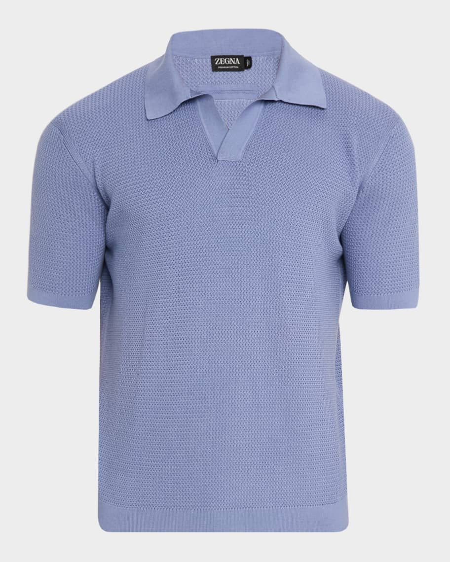 ZEGNA Men's Premium Cotton Knit Johnny-Collar Polo Shirt | Neiman