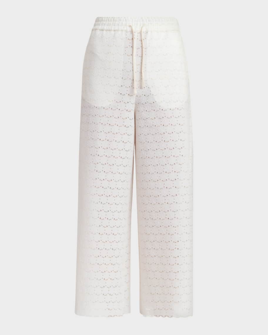 VALENTINO 刺繍 レース ホワイト レース ラミーコットン Valentino Garavani Embroidered Eyelet Cotton Drawstring Pants