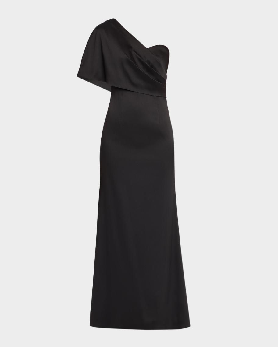 【kazu-mako-omi★プロフみてね】 BLACK TOKYO Aidan Mattox Draped One-Shoulder Stretch Mikado Gown | Neiman Marcus