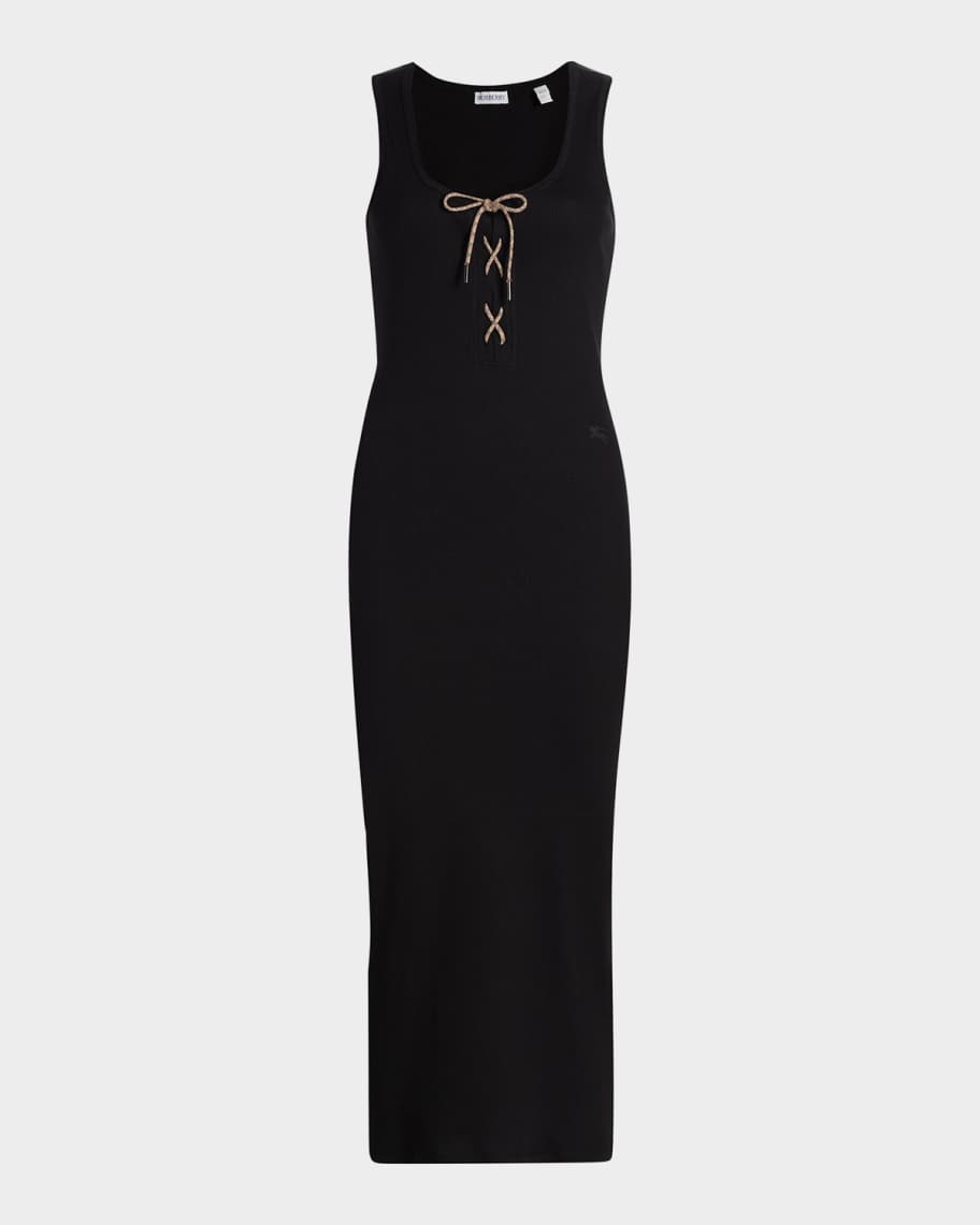 Burberry Carlotta Lace-Up Sleeveless Rib Midi Dress | Neiman Marcus