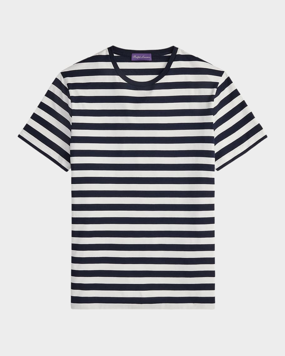 Ralph Lauren Purple Label Striped Lisle-Piqué Crewneck T-Shirt