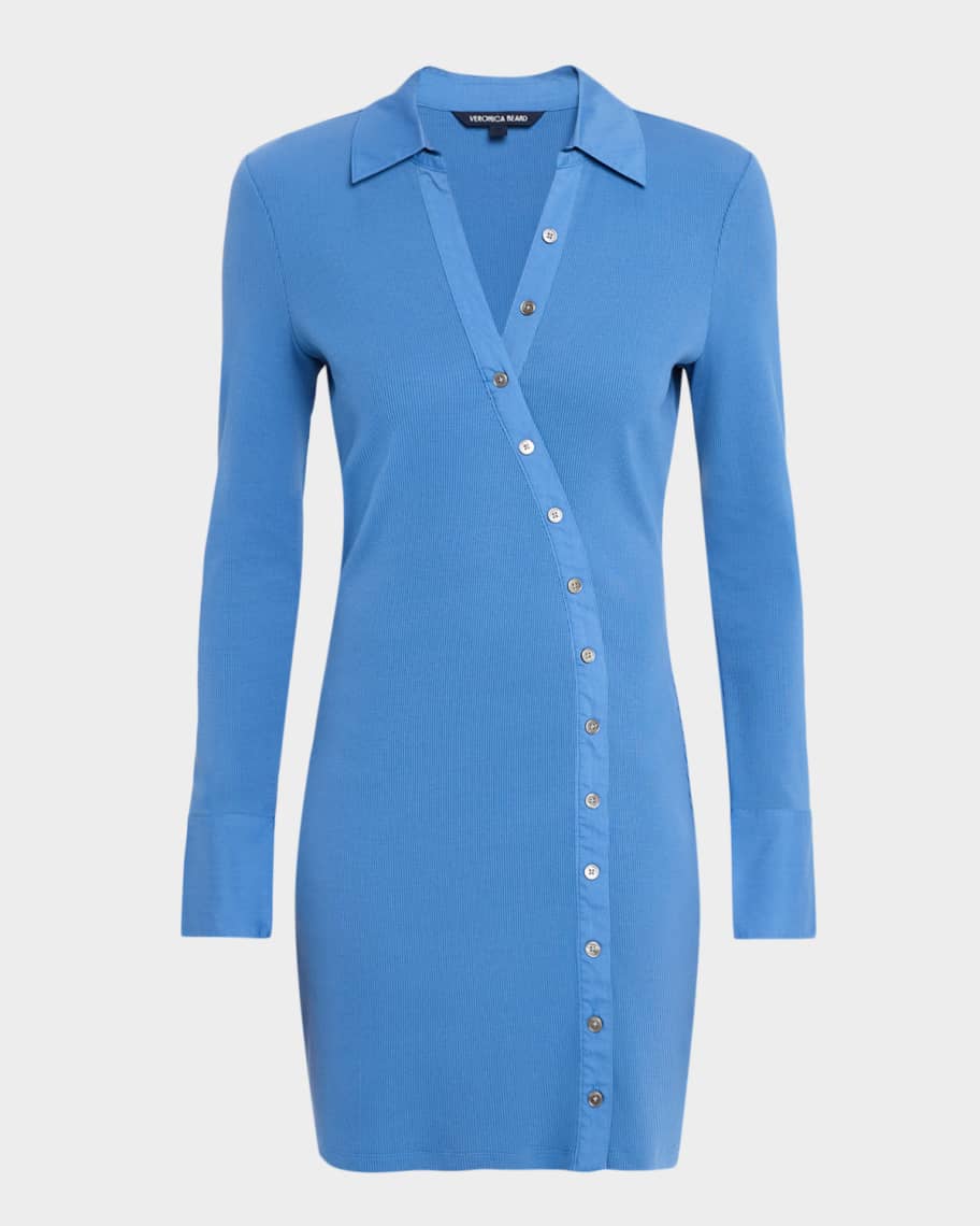 blue long sleeve collared dress Women's In Perfect Order Blue Stripe Button Front Ruffle Collar Midi Shirt Dress | Size: S main image 0