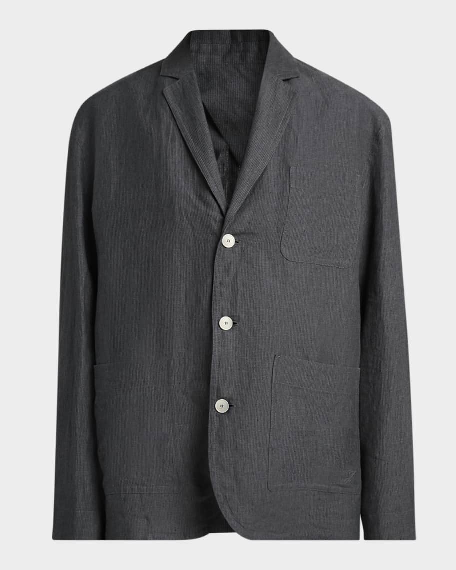 Jacquemus Men's La Veste Linen Micro-Stripe Deconstructed Sport