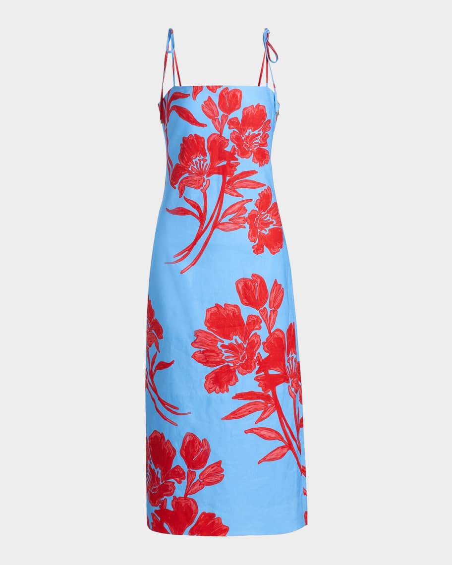 Cara Cara Chelsea Floral Linen Midi Dress | Neiman Marcus