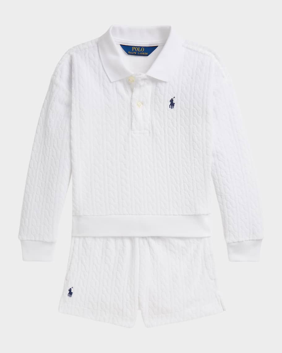 Polo Ralph Lauren Girl's Cable Jacquard Terry Polo Shirt & Shorts