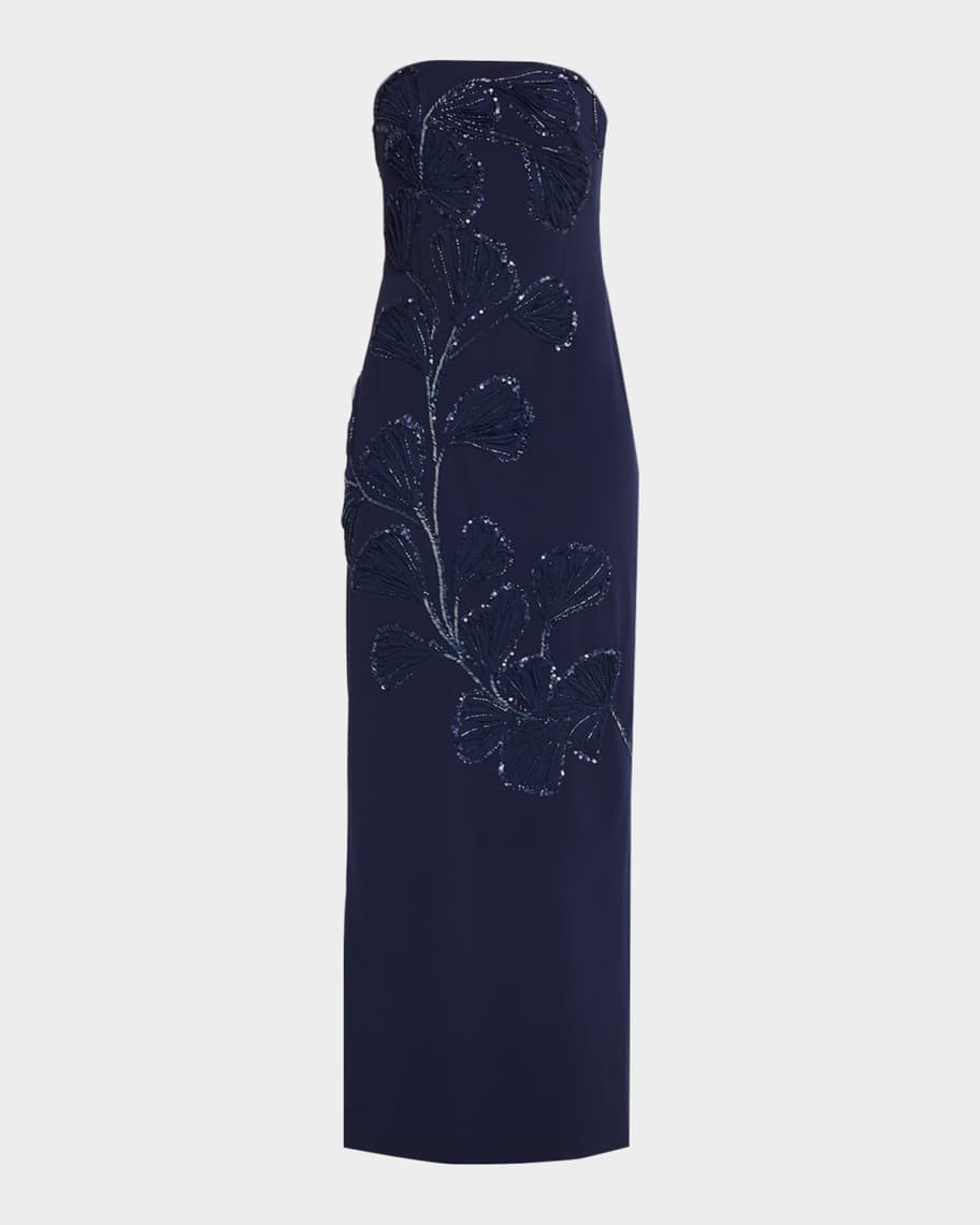 Aidan Mattox Strapless Embroidered Crepe Column Dress | Neiman Marcus