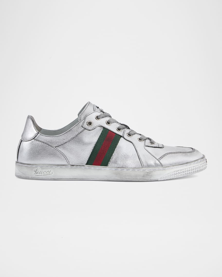 Gucci Men's Stretch Metallic Leather Low-Top Sneakers | Neiman Marcus